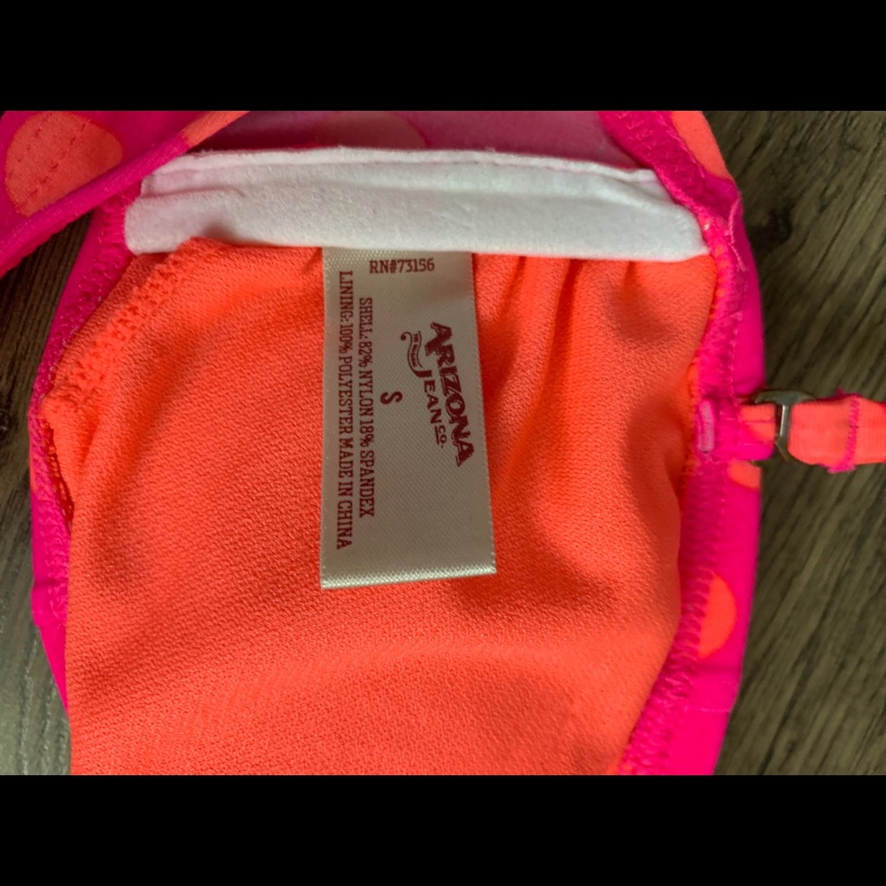 Arizona jeans bandeau swimsuit bikini top pink orange polka dot bow padded sz S - Picture 4 of 5